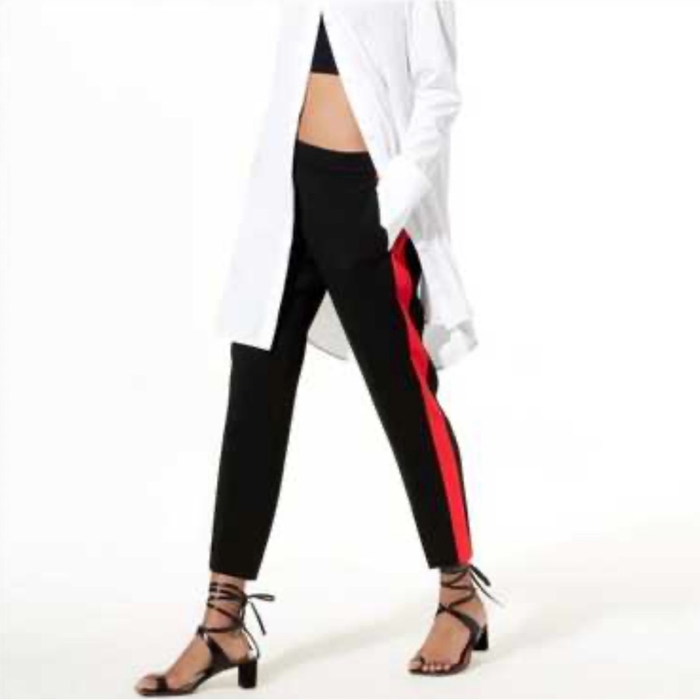 Babaton Aritzia Conan Crepette High Rise Pull On Black Stripe Cropped Trousers